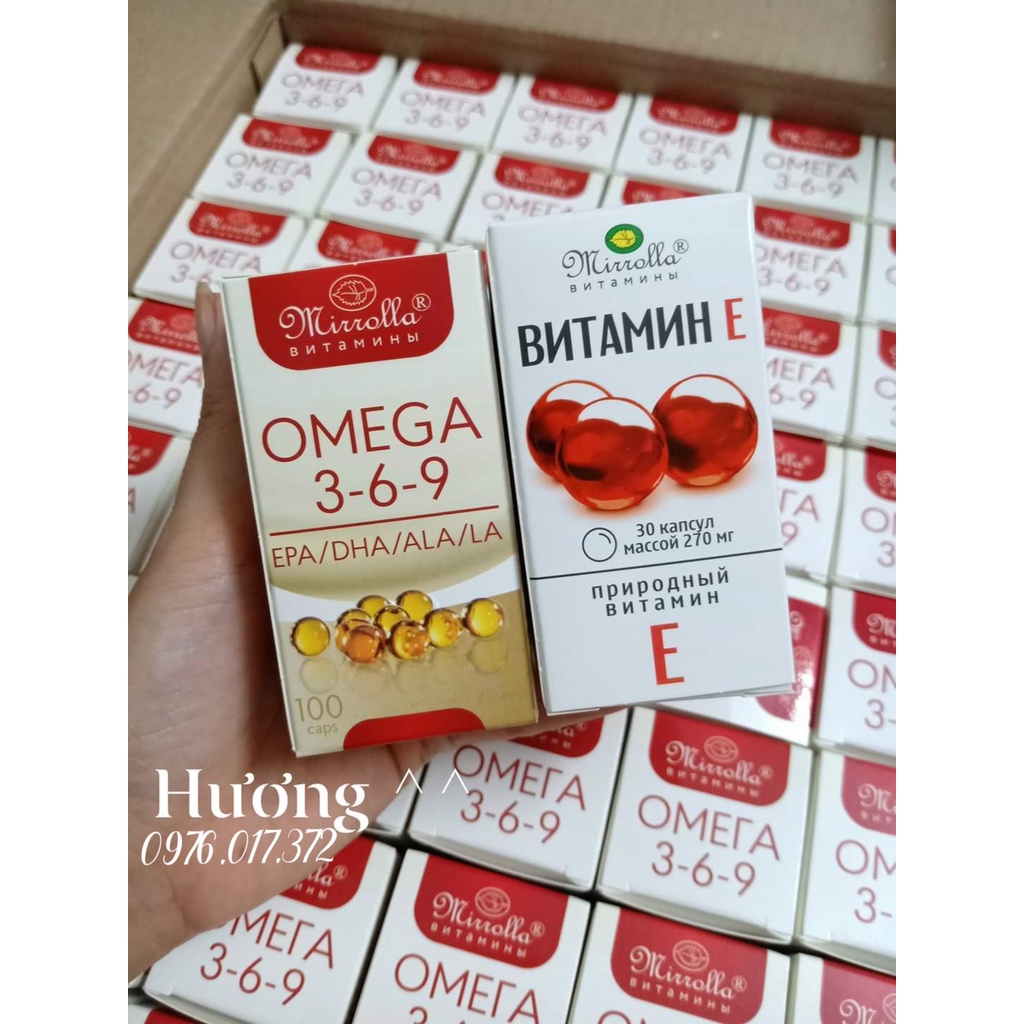 Bộ đôi omega 369 (hộp 100viên) + vitamin e (hộp 30viên) hãng Mirrolla Nga