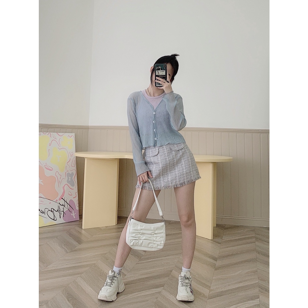 CARA Áo Maris Cardigan màu trắng/xanh tay dài ngọt ngào trẻ trung phù hợp dạo phố