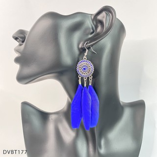 Bông tai boho lông vũ xanh lam - dvbt177