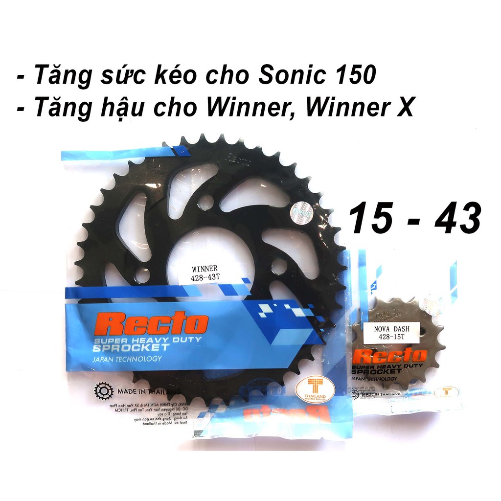 Nhông dĩa RECTO 15 43 tăng hậu cho Winner/ Winner X, tăng sức kéo cho Sonic 150