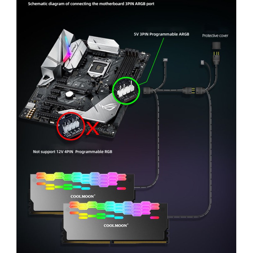 Tản Nhiệt Ram Led RGB Coolmoon RA-2 Diamond - Hỗ Trợ Đồng Bộ Hub Coolmoon và Mainboard