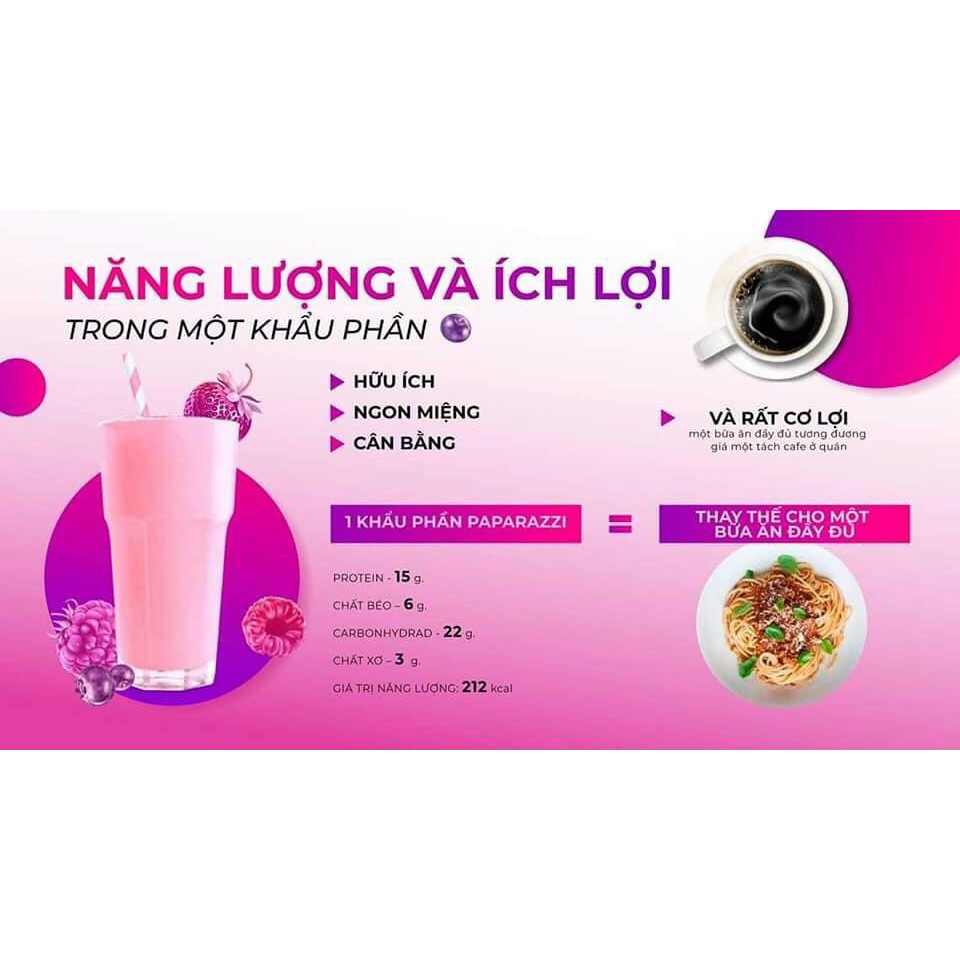 [ CHÍNH HÃNG ] - Thực Phẩm Paparazzi Vision - Bữa ăn dinh dưỡng lành mạnh đa Protein vị dâu rừng - gói 390g