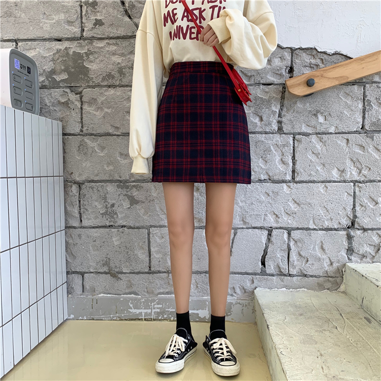 Chân váy sọc caro xinh xắn cạp cao thời trang dành cho nữ