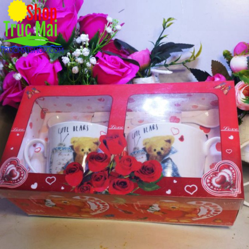 Bộ cốc đôi cao cấp quà tặng người yêu thương miễn phí gói quà tặng thiệp