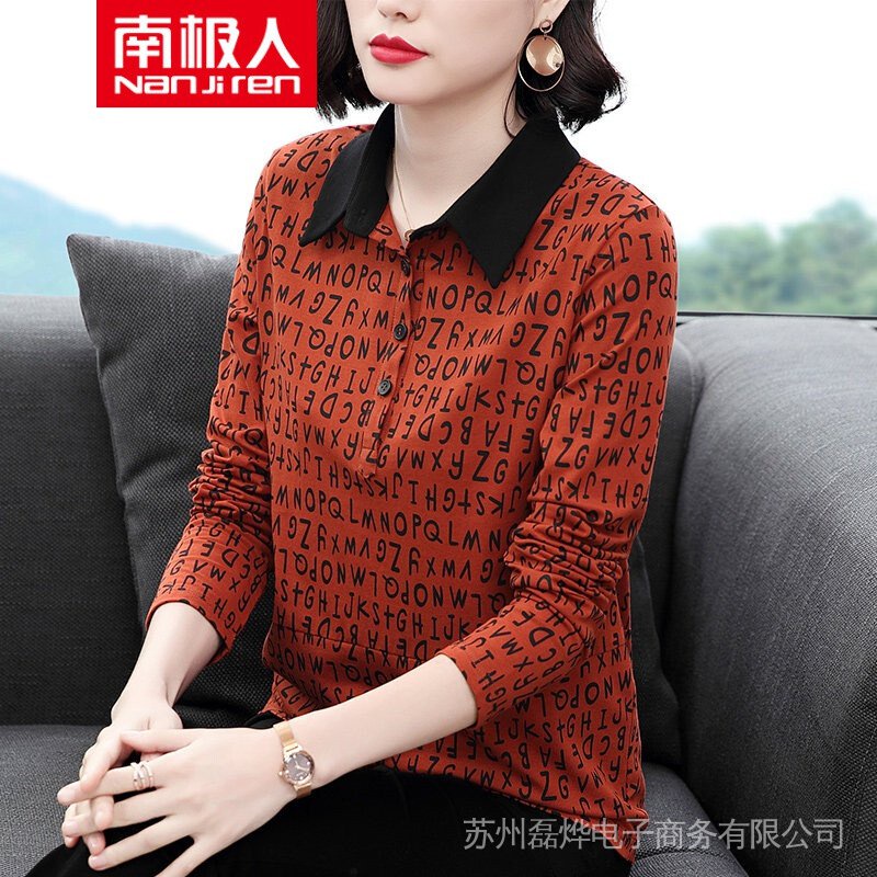 Áo Thun Cotton Tay Dài Cổ Bẻ Thương Hiệu Chất Lượng Cao Năm 2021 Phong Cách Phương Tây Thời Trang Mùa Thu Hàng Mới Dành Cho Nữ