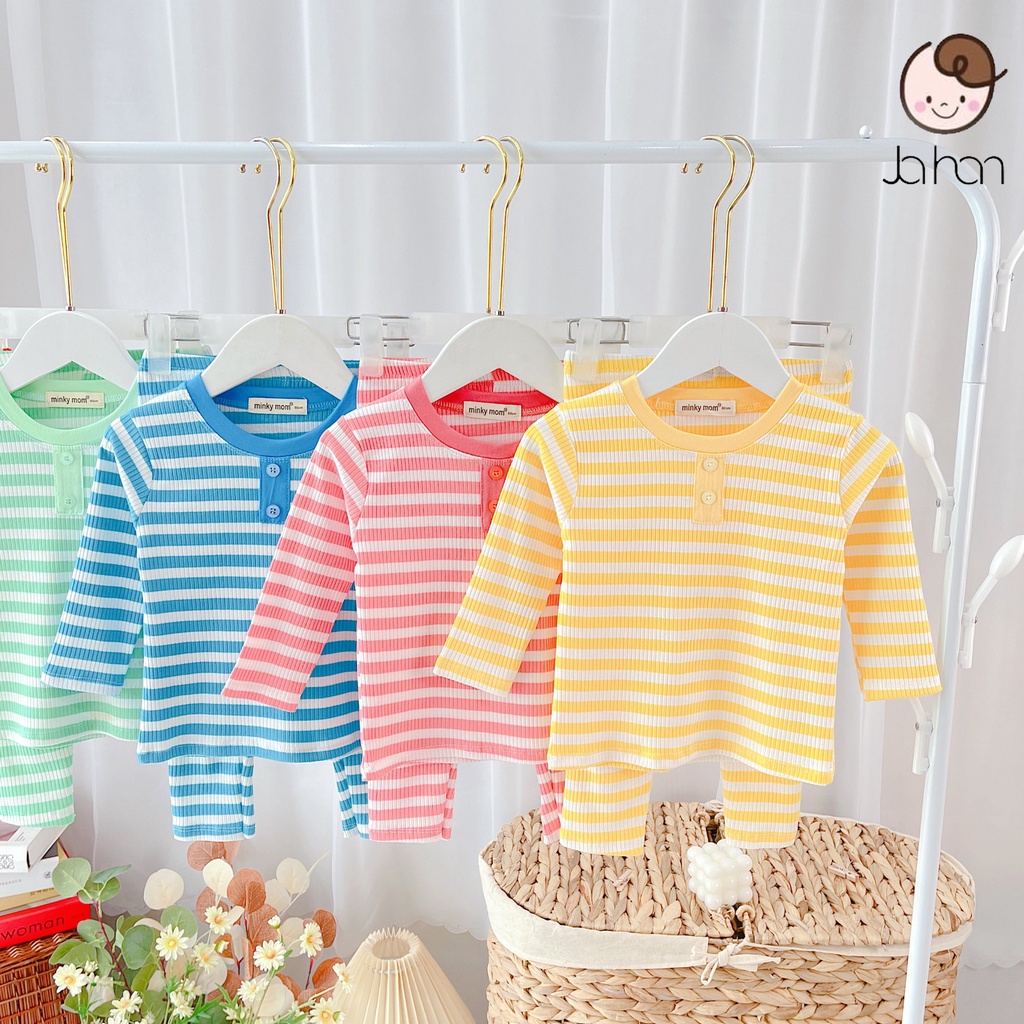 Bộ quần áo trẻ em dài tay Minky Mom Len Sọc cao cấp cho bé, chất thun lạnh mềm mịn thoáng mát size 6-19kg