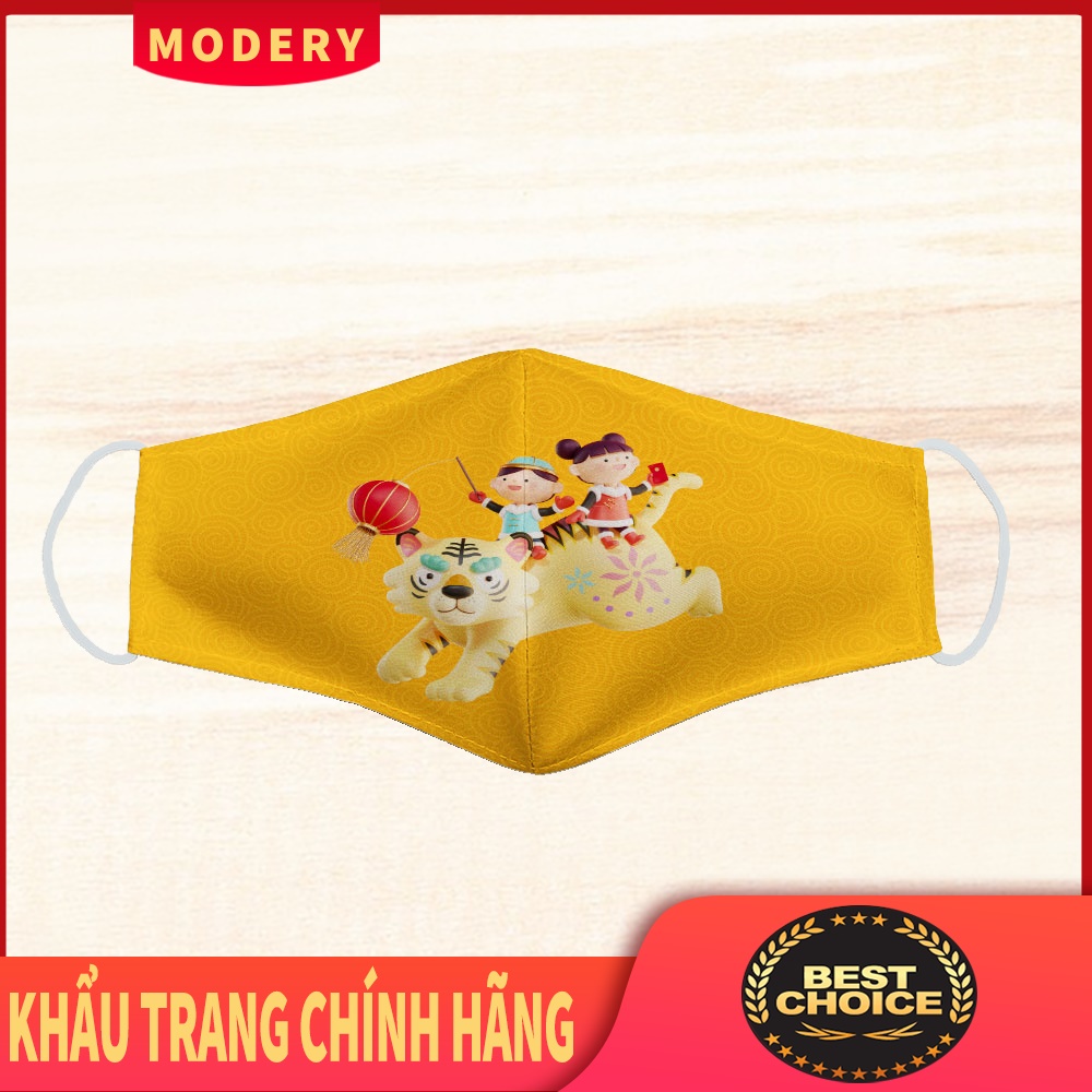 Khẩu Trang Hai Lớp Huyện Hóc Môn Hình Hổ MODERY Chất Liệu Vải Mềm Dày 2 Lớp Chống Nắng, Phòng Dịch Bệnh, Lọc Không Khí F