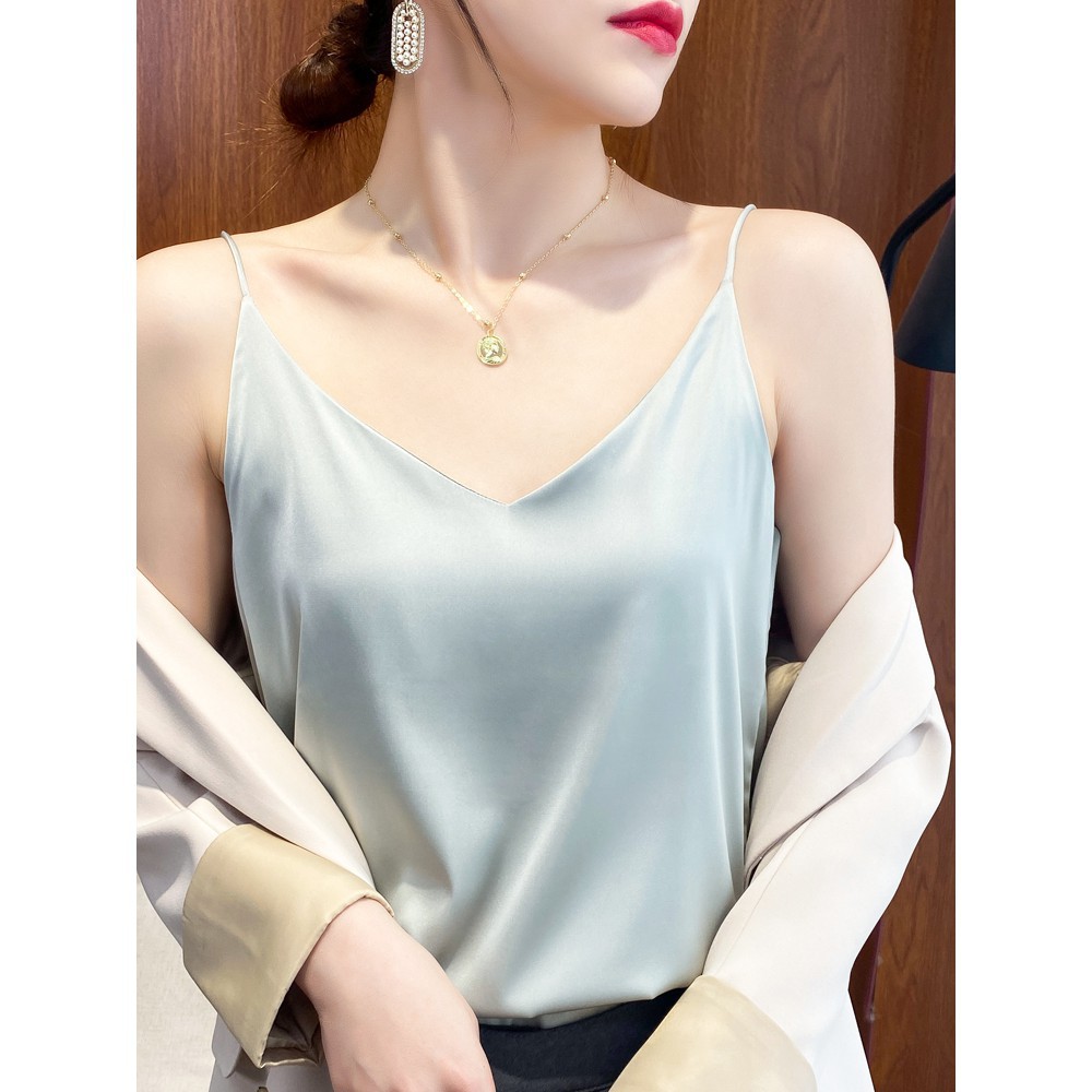 Áo 2 Dây HAGI Vải Lụa Hàn cao cấp, Áo hai dây lụa Vintage