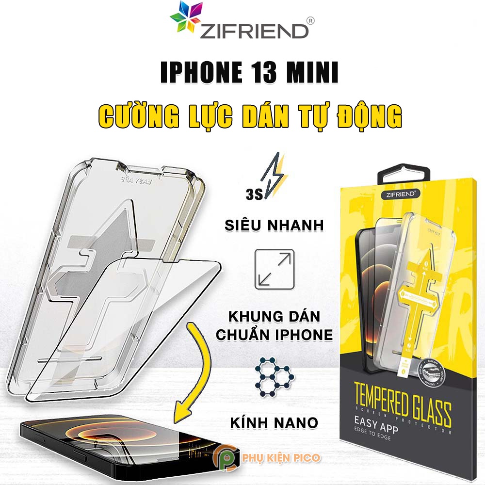 Kính cường lực Iphone 13 Mini chính hãng ZIFRIEND khung dán tự động full màn hình cho Iphone 13 Mini