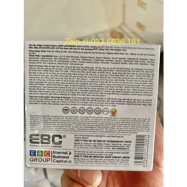 { chuẩn hàng } kem  white doctors SKIN LIGHTENING trẻ hoá làn da,mờ nếp nhăn và trắng da tự nhiên hủ 40Ml