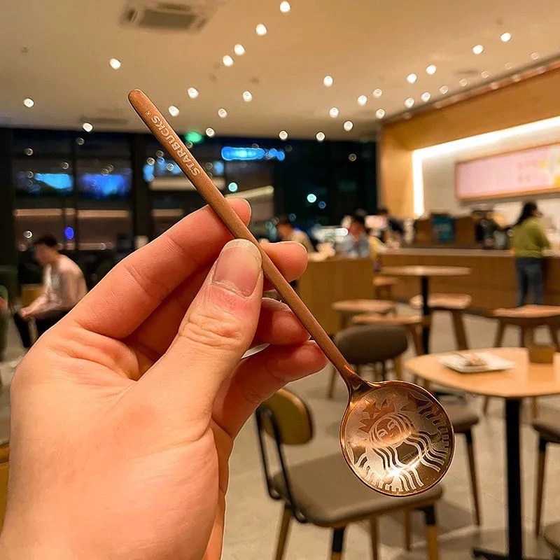 Thép Không gỉ muỗng cà phê Starbucks cà phê khuấy tròn nhỏ món tráng miệng thìa muỗng nhỏ bộ đồ ăn