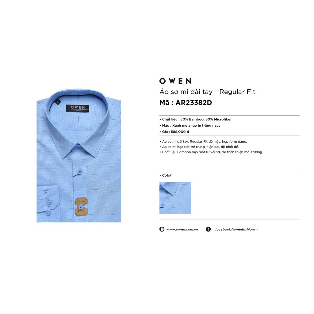 Áo Sơ Mi Nam Dài Tay Owen AR23382D Somi Công Sở Cao Cấp Màu Xanh Dương In Họa Tiết Dáng Suông Không Túi Chất Sợi Tre | BigBuy360 - bigbuy360.vn