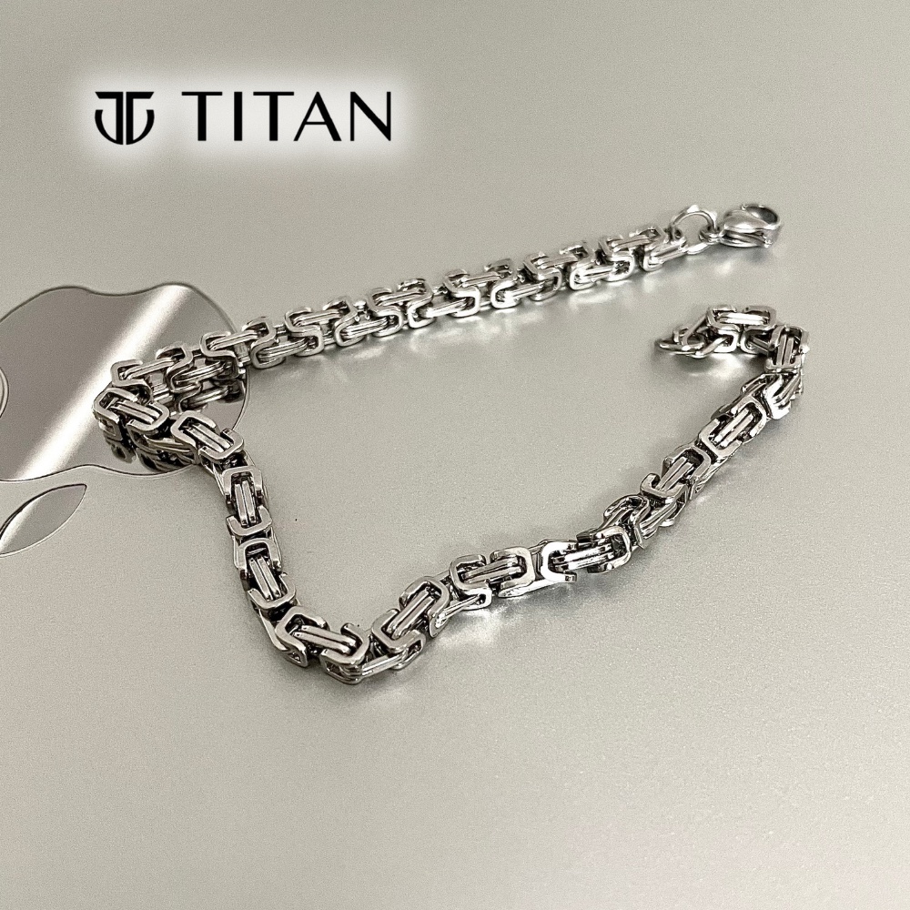 Vòng tay nam sợi xích đan, lắc tay unisex thời trang cá tính hiphop màu bạc 925 không gỉ Titan Shop