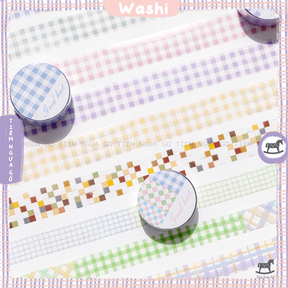 Cuộn Washi Pet Caro Grid Hut Trang Trí Sổ Tay, Bullet Journal, Planner - Tiệm Ngựa Gỗ