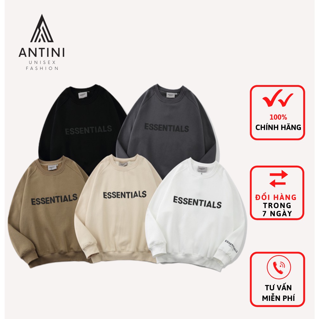 (TẶNG KÈM 1 KHẨU TRANG) Áo Sweater ESSENTIAL form rộng Unisex nam nữ Chất Nỉ dày dặn Antini SW11