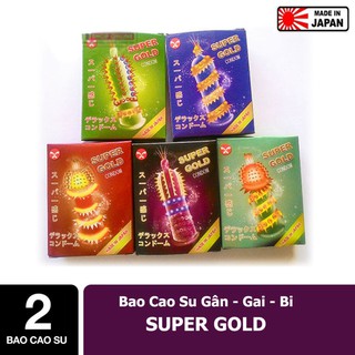 [Mua 5 tặng 1] Bao Cao Su SUPER GOLD Gân Gai  Bi, 1 hộp 2 cái  Bcs Kéo Dài Thời Gian  Hệ