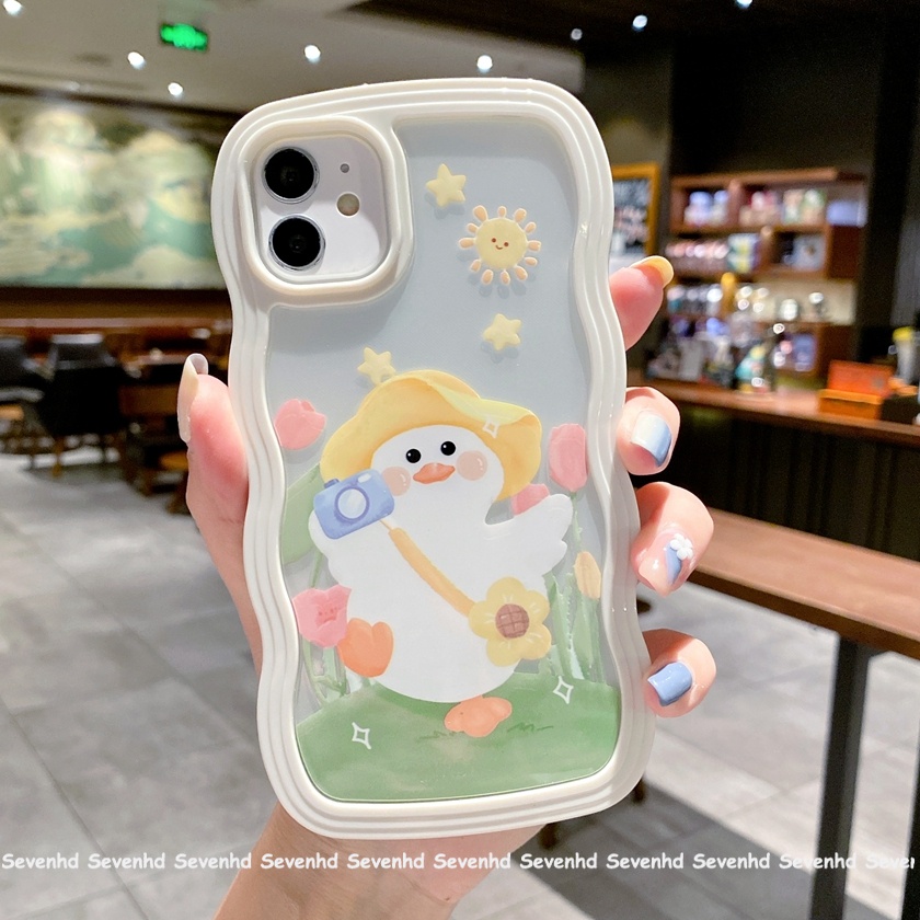 Ốp Điện Thoại Họa Tiết Chú Vịt Đội Mũ Gợn Sóng 2 Trong 1 Cho iPhone 13 12 11 Pro Max SE2020 X XR XS Max 8 7 Plus