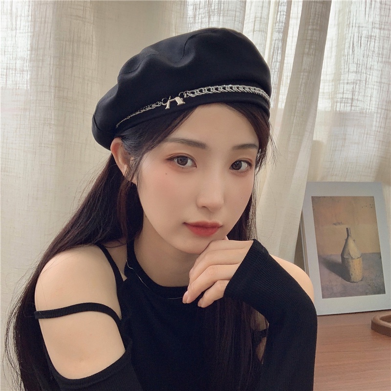 Mũ Beret Mỏng Thoáng Khí Phối Dây Xích Kim Loại Thời Trang Mùa Hè Phong Cách Hàn Quốc Cho Nữ