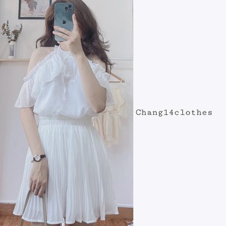 Chân váy voan xếp li 2 lớp cạp chun co dãn