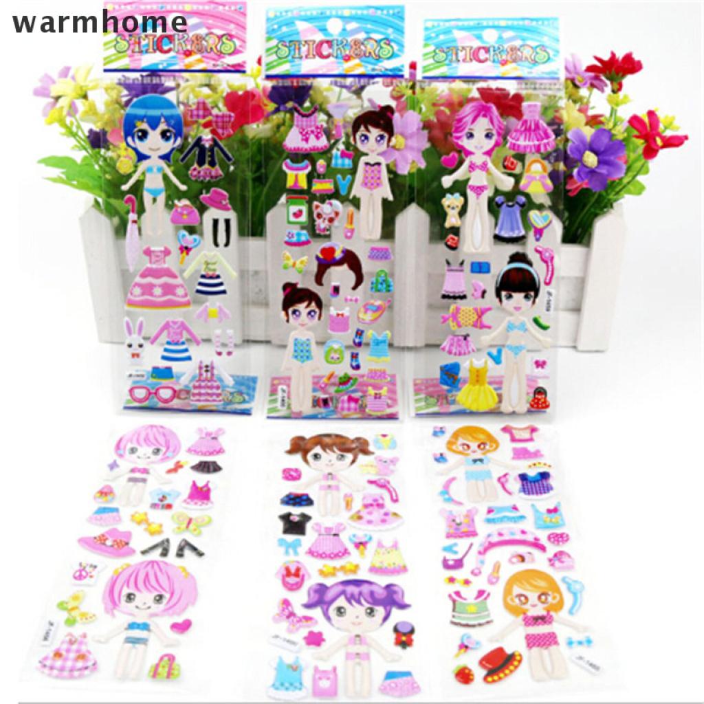 Whvn 5 Sheets 3D Puffy Bubble Stickers Toys Dress up Girl Changing Clothes Kids Toys Jelly