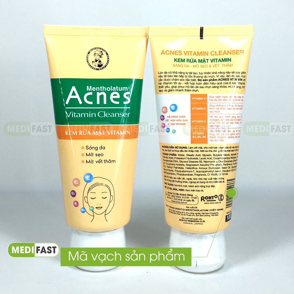 Sữa rửa mặt Vitamin - Acnes Vitamin Cleanser 100g - Giúp sáng da, mờ sẹo, mờ vết thâm - Kem rửa mặt trắng da