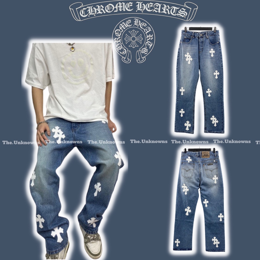 ⚡️[Hight Quality] - Quần Jeans Chrom Heart ống suông logo trắng, Quần jeans CH Sơn Tùng cao cấp full túi tag