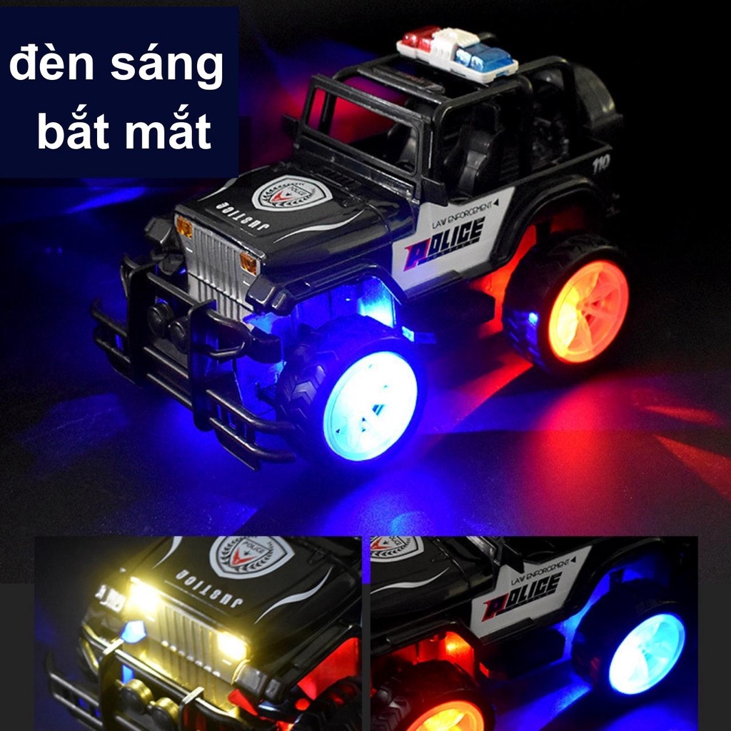 Ô tô điều khiển từ xa địa hình tốc độ cao giá rẻ mini 4 chiều có đèn và nhạc, ô tô cảnh sát đồ chơi cho bé BOBIKIDS OT01