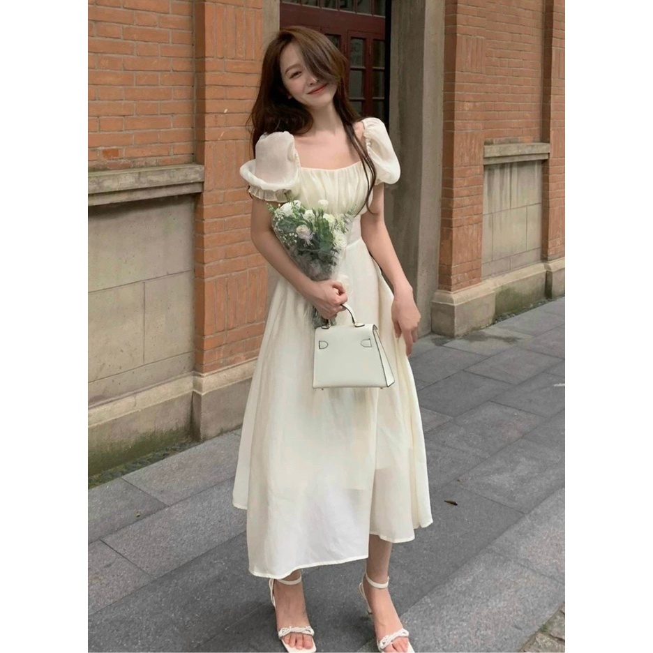 Đầm Midi Cổ Vuông Xếp Ly Ngực - D0544