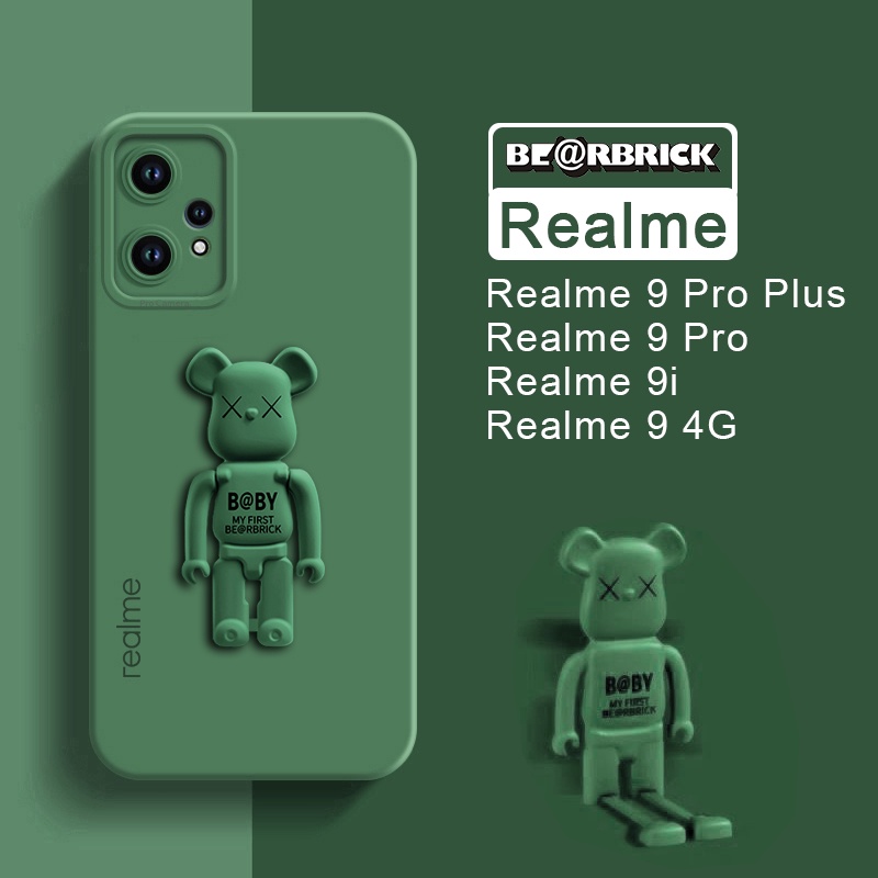 Ốp Điện Thoại Silicon Mềm Màu Trơn Hình Gấu Dễ Thương Có Giá Đỡ Cho OPPO Realme 9 Pro Plus + 9i 5G 4G