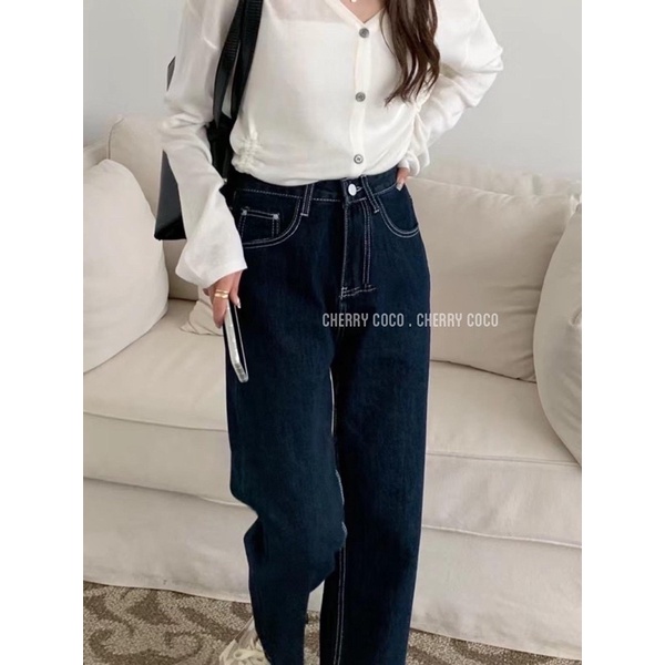 Quần Jeans suông chỉ nổi 91706 CHERRYCOCO