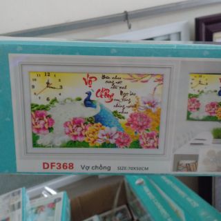 Tranh đính đá đồng hồ vợ chồng kt 70*50cm(hình thật)