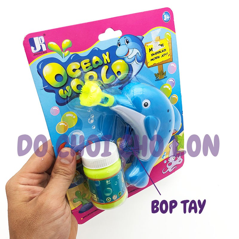 Đồ chơi súng thổi bong bóng cá heo bóp tay 1 bình P8458A