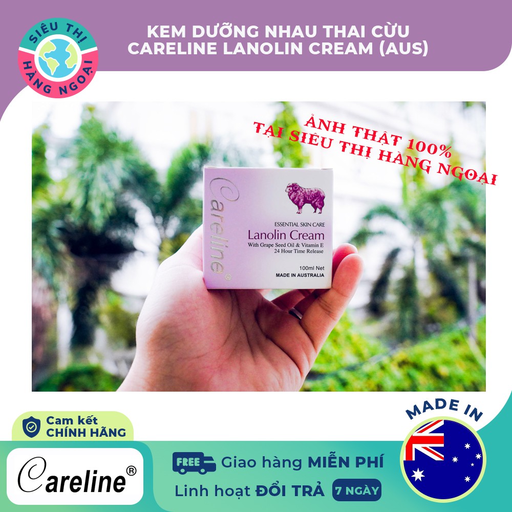 Kem Nhau Thai Cừu Úc Careline Lanolin Cream (hộp tím) 100ml [ Dưỡng Trắng,dưỡng ẩm da dành cho thường và da khô]