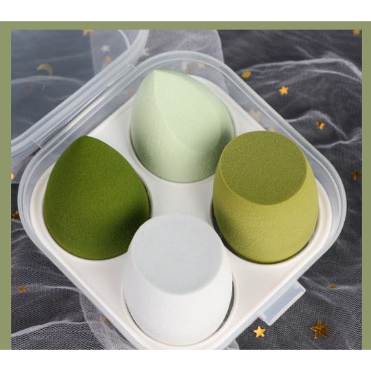 Hộp 4 mút trang điểm - Mút tán kem nền có hộp nhựa đựng tiện dụng - soleil shop
