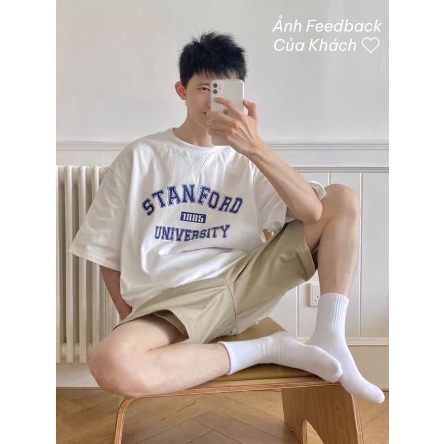 Áo thun unisex nam nữ form rộng tay lỡ phông teen cổ tròn oversize cotton giá rẻ basic đen trắng tee pull STANFORD