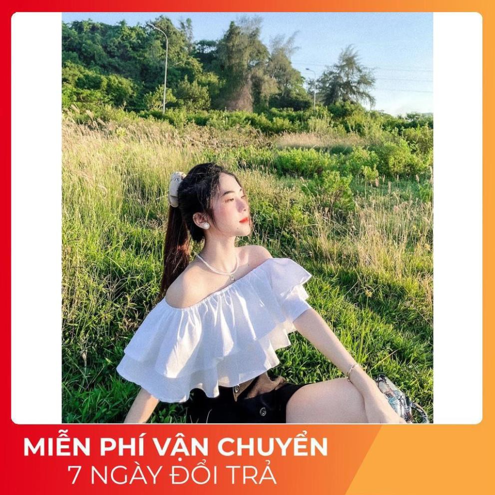 [ 𝐅𝐑𝐄𝐄 𝐒𝐇𝐈𝐏 ] Set Áo Trễ Vai Trắng Mix Chân Váy Cúc Lệch