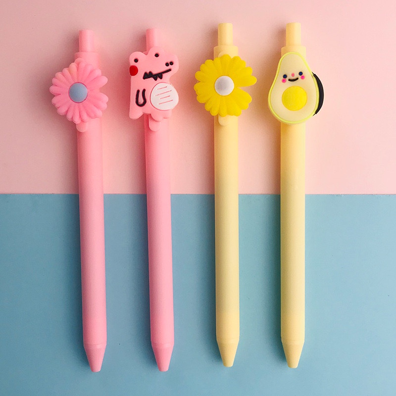 Bút gel mực đen lò xo bấm trang trí hình quả bơ đáng yêu ST219