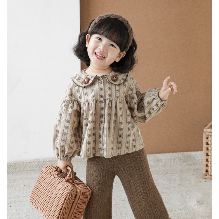 [Babycat] Áo Sơ Mi Cotton Trơn Dáng Rộng In Hình Phong Cách Nhật Bản Hàn Quốc Thời Trang Mùa Thu Đơn Giản Dành Cho Bé Gái