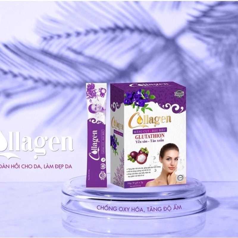 Cốm uống đẹp da tăng size vòng 1, collagen măng cụt đậu biếc Zenpali hộp 30 gói