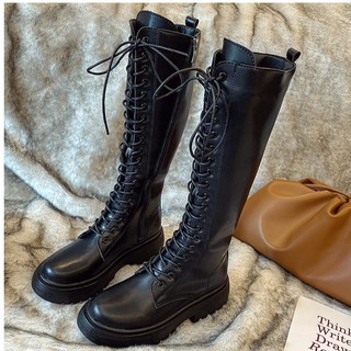 Boot đùi da buộc dây đế 4cm