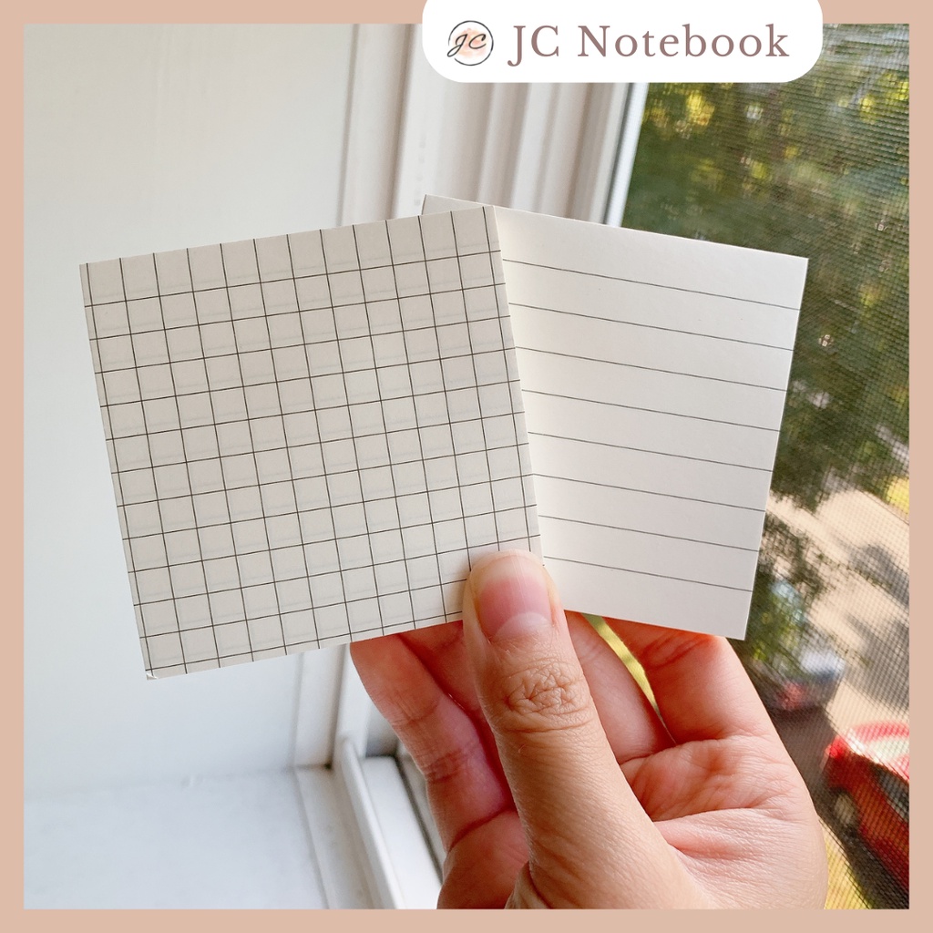 Set 80 sticky note basic giấy kraft nâu - trắng in grid kẻ ô vuông / kẻ ngang