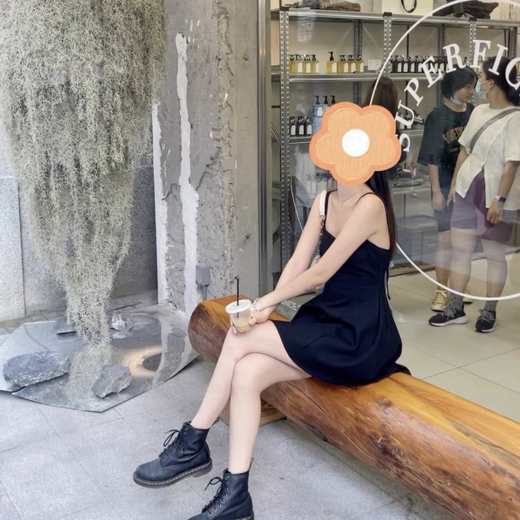 Đầm Váy 2 Dây Ngắn Dáng Xòe Màu Đen Sexy Ulzzang