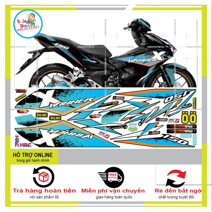 TEM XE WINNER XANH ĐEN 30304 -- SHIN DECAL 2