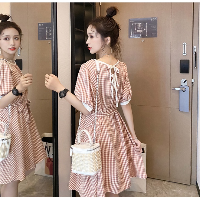 Đầm Tay Ngắn Cổ Tròn Họa Tiết Kẻ Sọc Phong Cách Hàn Quốc Thời Trang Mùa Hè Mới Cho Nữ