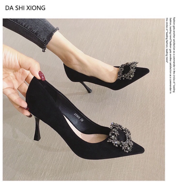 Giày Cao Gót Mũi Nhọn Đính Đá 7cm hàng QUẢNG CHÂU CAO CẤP