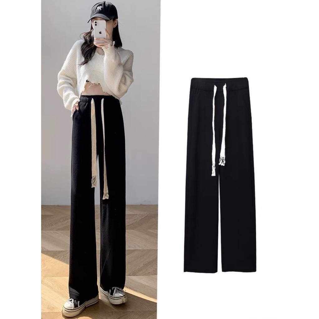 Quần Ống Rộng Nam Nữ Dây Rút Cạp Cao Phong Cách ULZZANG - Kiểu Dáng Unisex Cá Tính | BigBuy360 - bigbuy360.vn