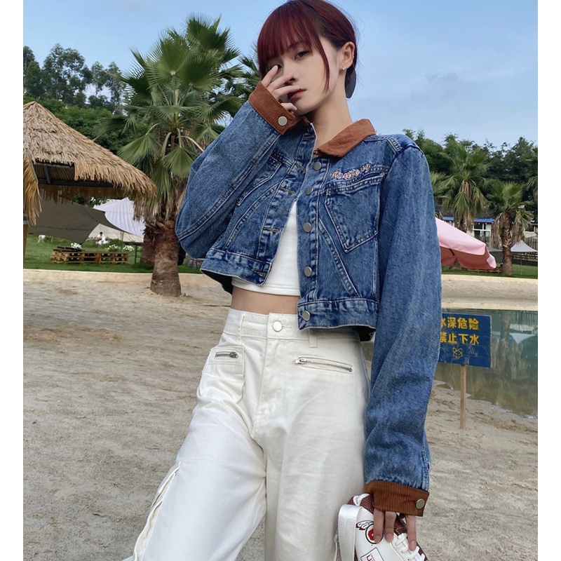 Áo Khoác Denim Ngắn Dáng Rộng Thời Trang Mùa Thu Dành Cho Nữ