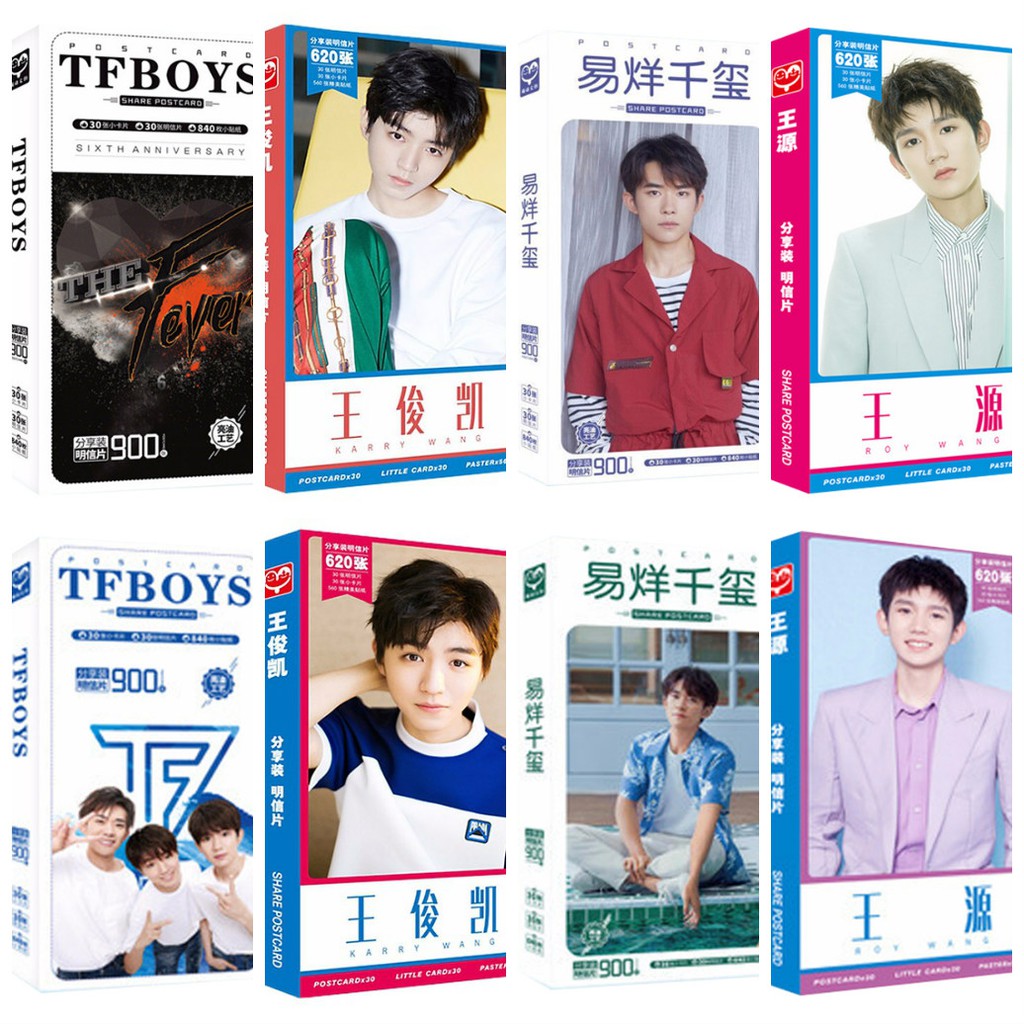 Hộp ảnh postcard tfboys vương tuấn khải thiên tỷ vương nguyên bộ ảnh có ảnh dán + lomo + postcard bưu thiếp