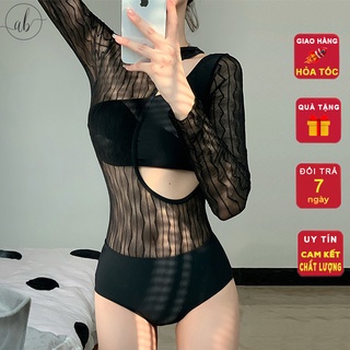 Đồ bơi nữ liền thân dài tay ren đen duyên dáng, hàng quảng châu, form chuẩn đẹp