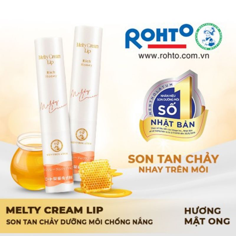 Son tan chảy dưỡng môi chống nắng Mentholatum Melty Cream Lip SPF25, PA+++ Fragrance Free 2.4g (không hương)